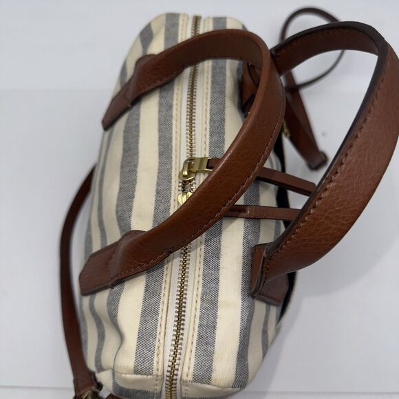 FOSSIL Coated Canvas Striped Fiona satchel Crossbody Shoulder Bag Blue/Off White - Picture 9 of 16